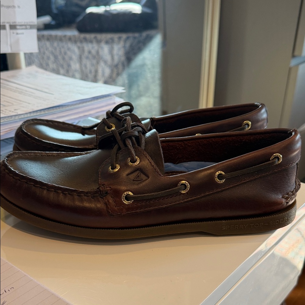 Sperry Men's Dark Brown Leather Boat Shoes - Size 8